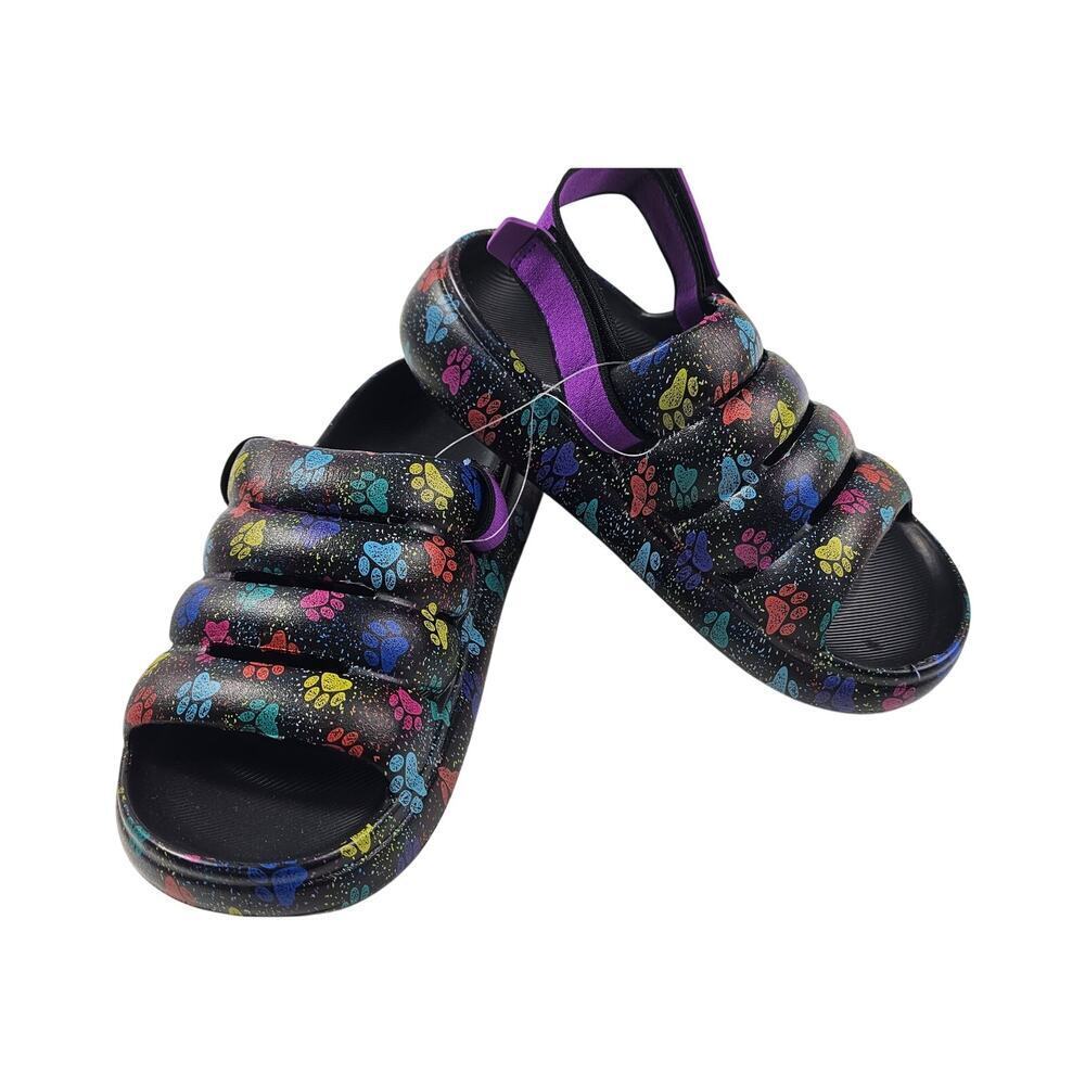 Kids unisex size 9 youth rainbow multicolor adjustable slide sandals botique NEW